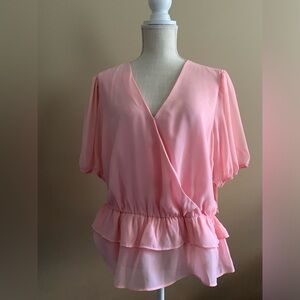 Pink Peplum Top Blouse Shirt